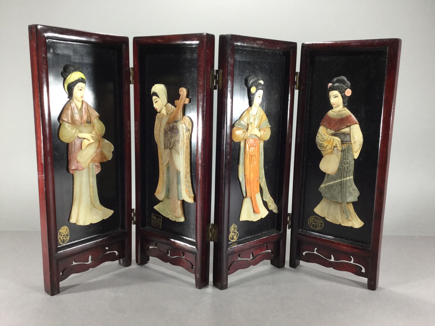 中国美術 天然玉石枕 豚彫一対 唐物 骨董（中国美術 石貼屏風 唐人物  